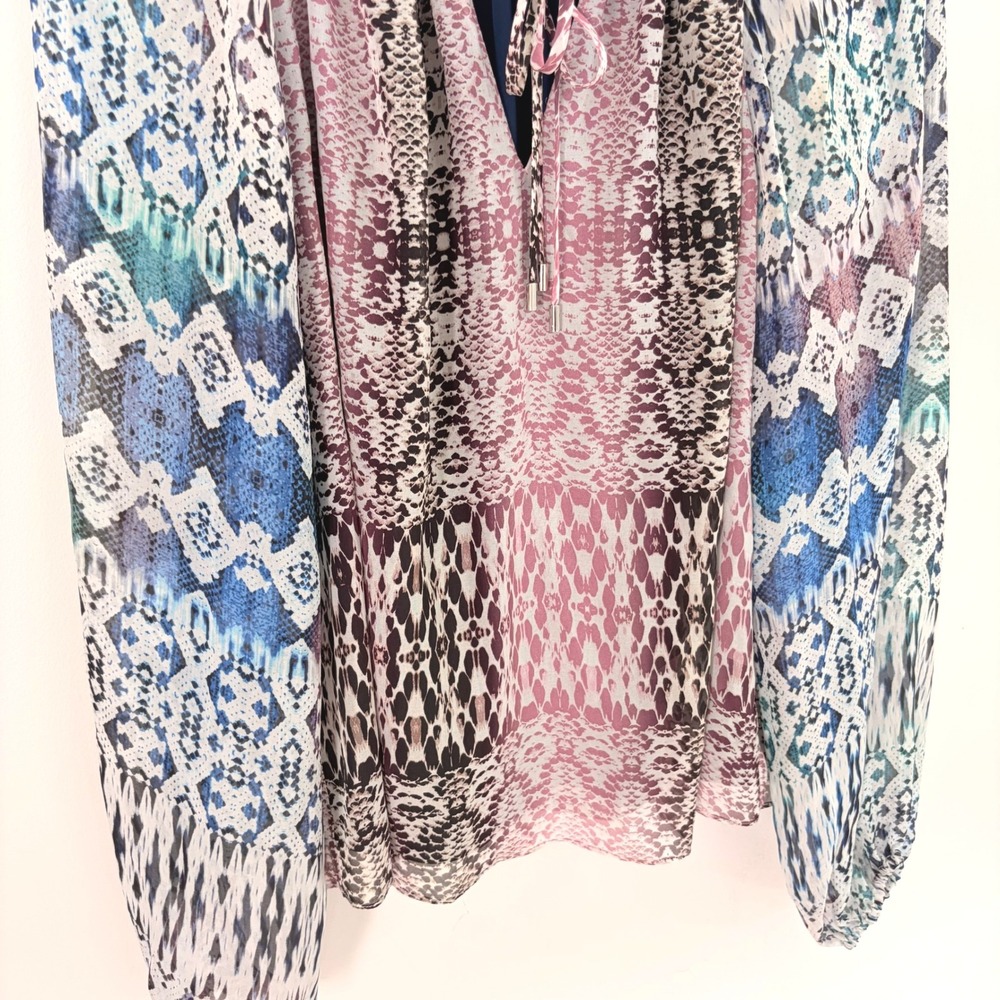 Ramy Brook Kayden Silk Blouse Large Boho Snakeskin Print Multi-Color Long Sleeve - Picture 6 of 10